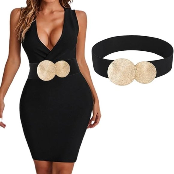 Women\'s elastic wide gold belt